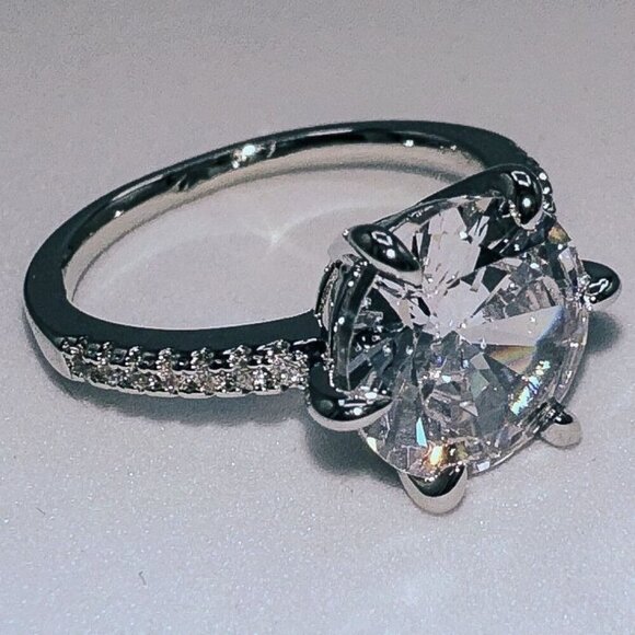 Engagement Ring Jewelry - Silver Tone Cubic Zirconia Round Cut Engagement Ring
